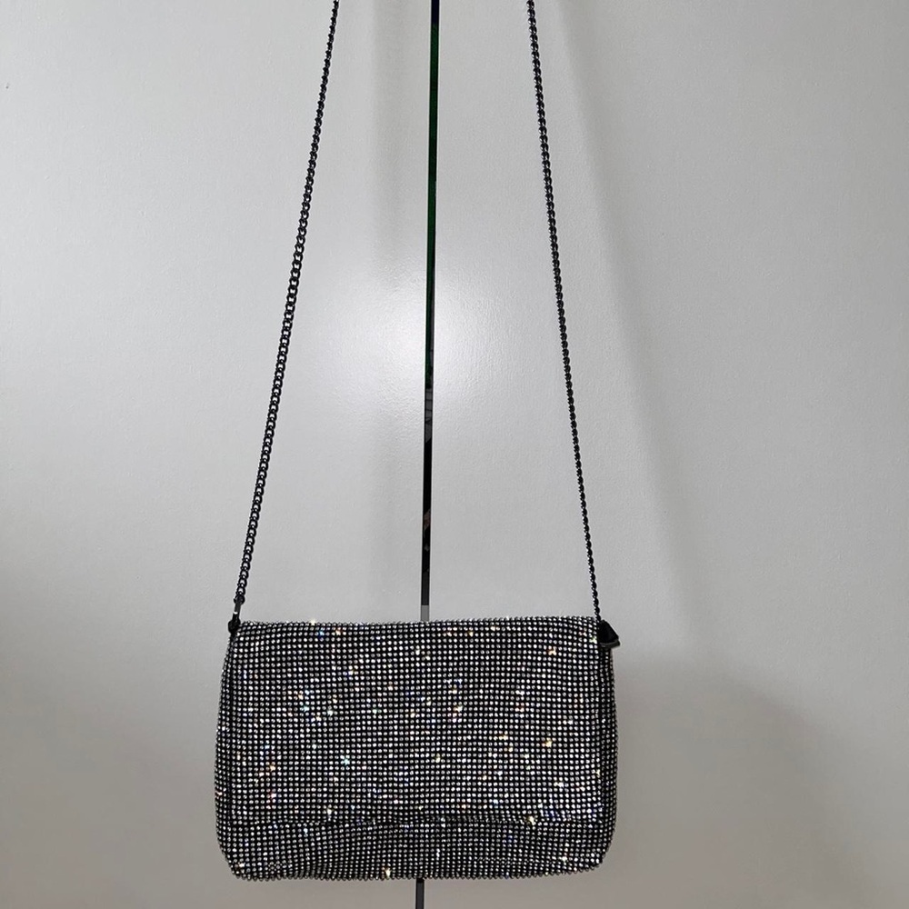 Topshop Diana Diamante Clutch Bag -Elegant Black and Silver Women's Bag - Picture 2 of 13